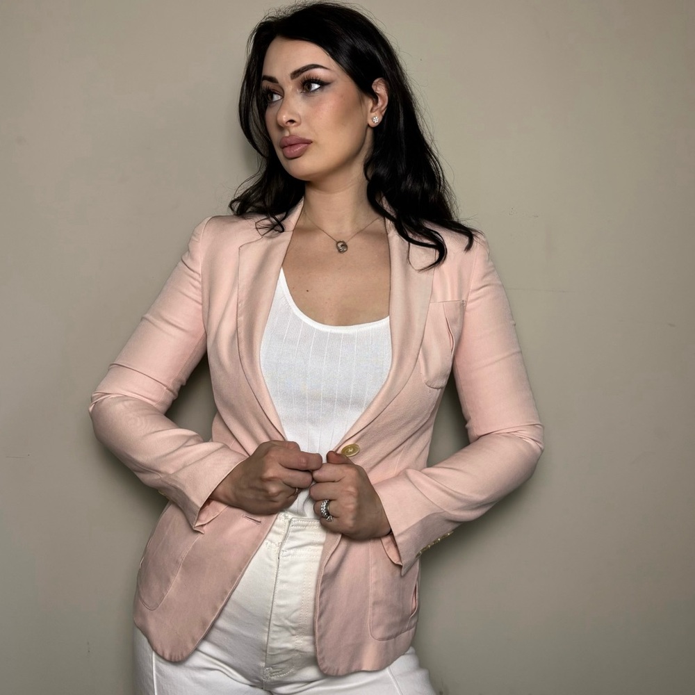 Lauren Ralph Lauren Petite Silk Blush Pink Silk Blazer • 2P • Tailored Fit